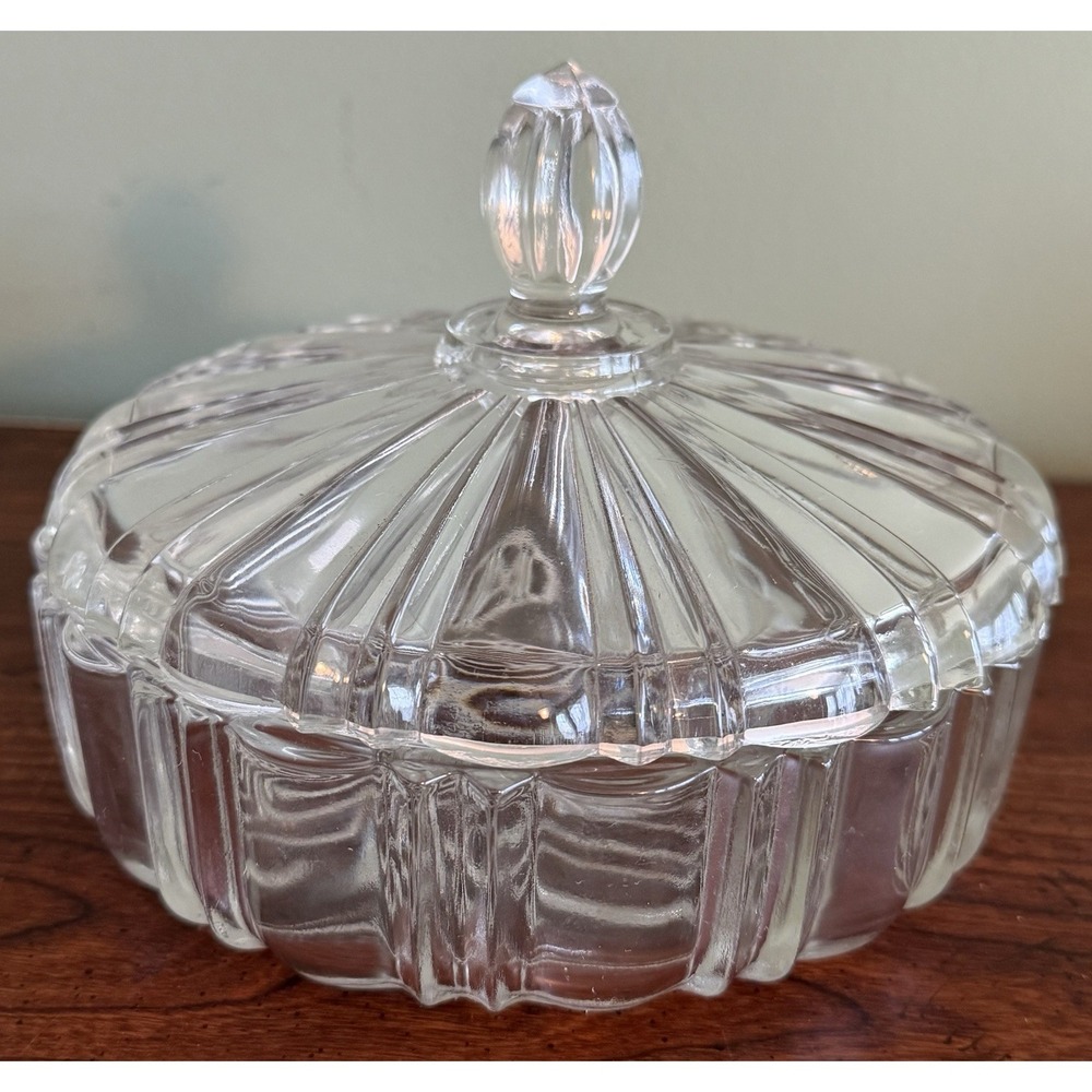 Anchor Hocking Old Cafe Clear Glass Candy Dish Round Lid 1950's Era 7"